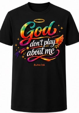 God DPAM Short Sleeve T-shirt with vibrant graphic design on a black background.