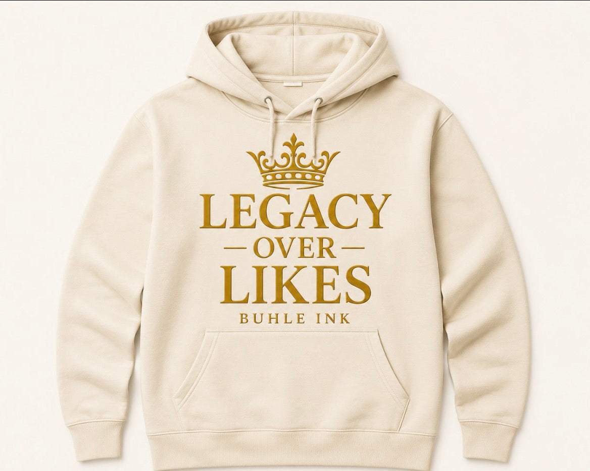 Legacy Over Likes Hoodie in cream with adjustable hood and relaxed fit, premium heavyweight fabric for warmth and style
