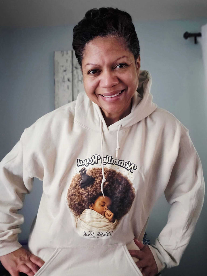 Naturally Royal Hoodie front view with gold crown logo