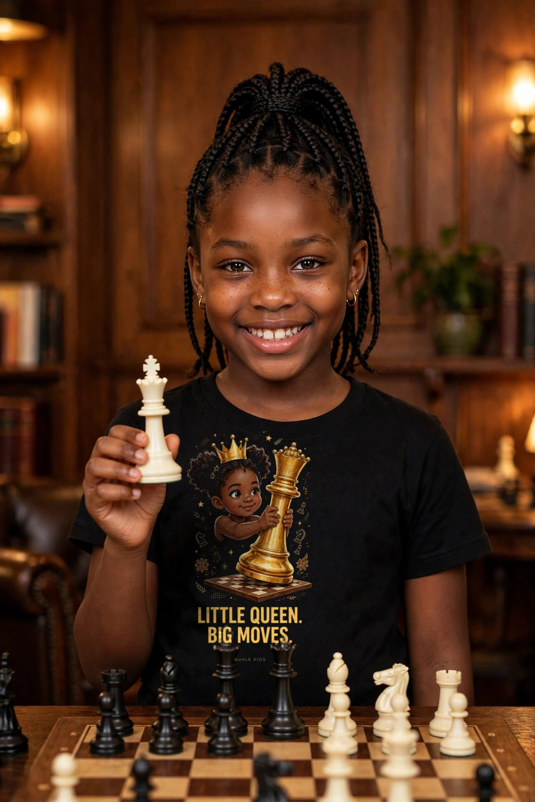 Buhle Kids Chess Queen Tee — Little Queen. Big Moves.