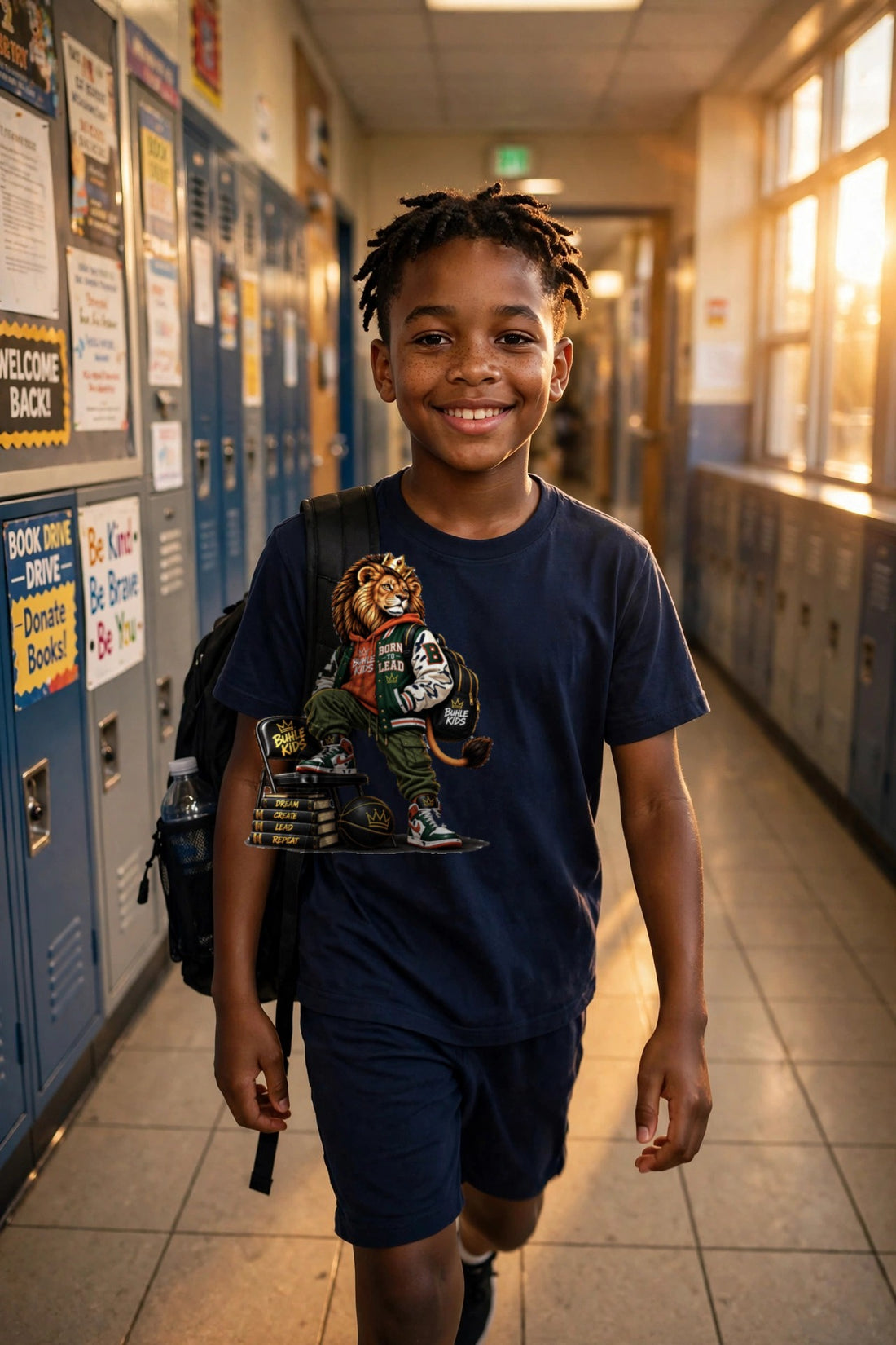 Buhle Kids Lion Tee — Born To Lead (Navy)