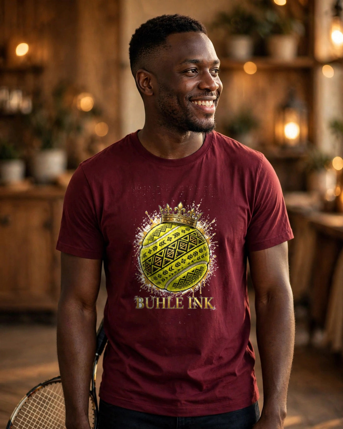 Crowned Tennis Tee — crowned design worn by a model