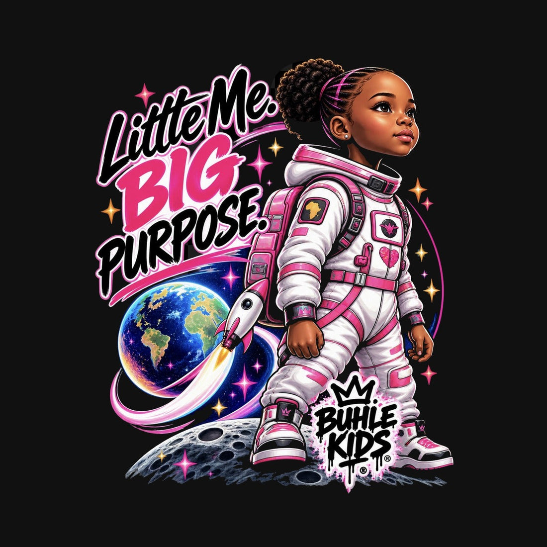 Buhle Kids Astronaut — Little Me. Big Purpose. design close-up