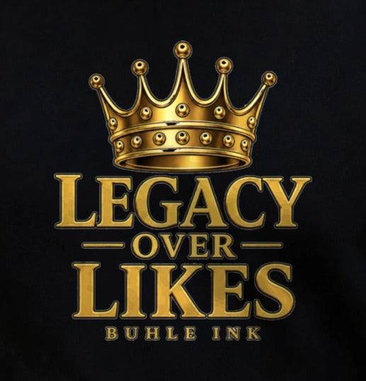 Legacy Over Likes Hoodie print close-up on the garment - Buhle Ink Apparel