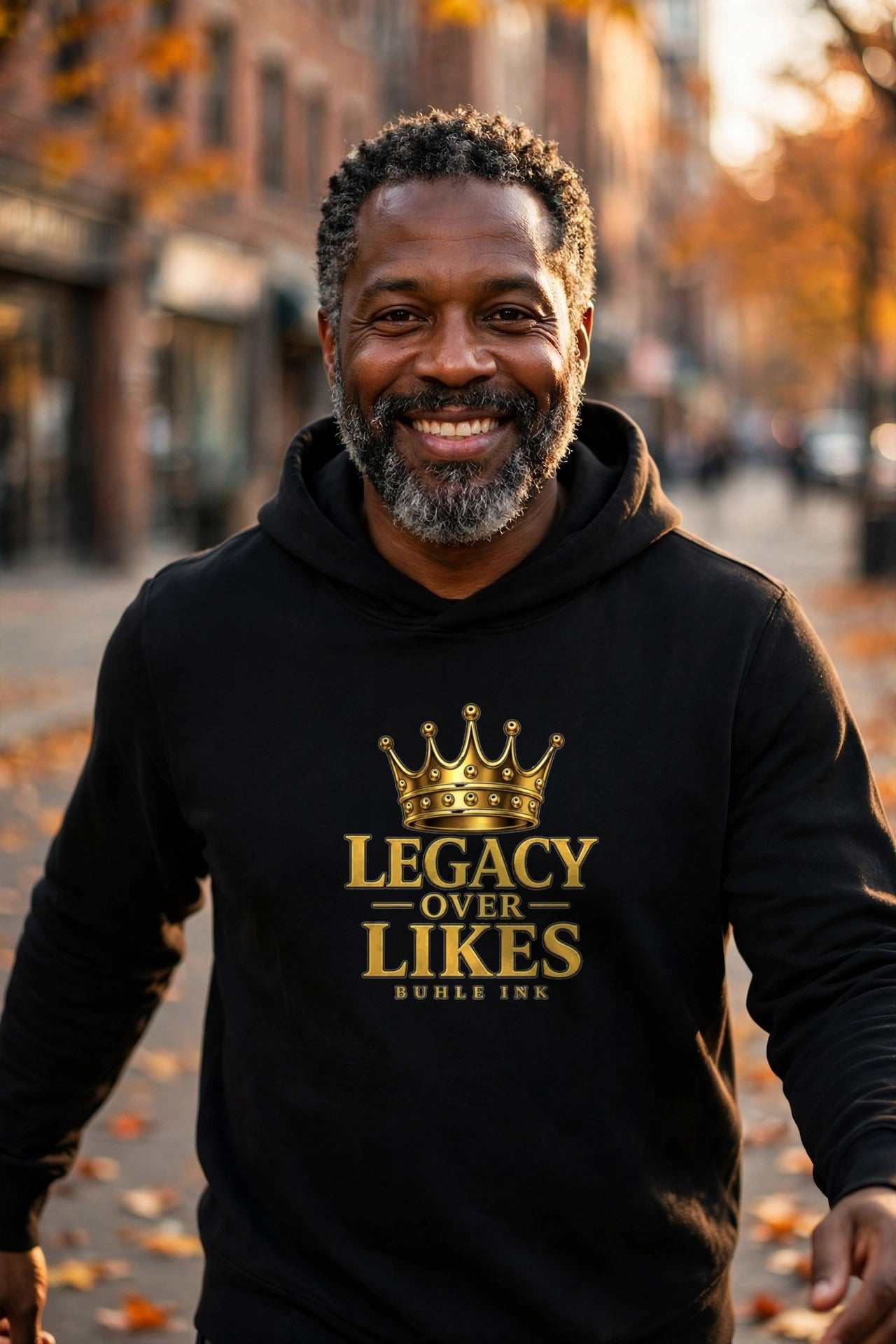 Legacy Over Likes Hoodie on model - Model is 5'11" and wears size Large - Buhle Ink Apparel