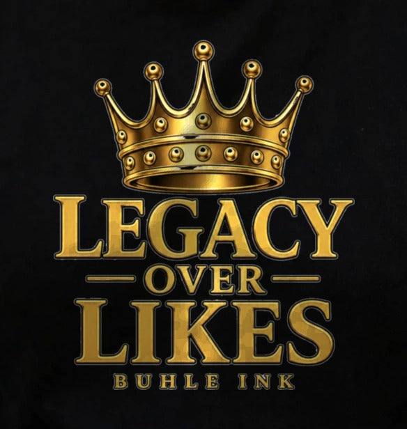 Legacy Over Likes T-Shirt print close-up on the garment - Buhle Ink Apparel