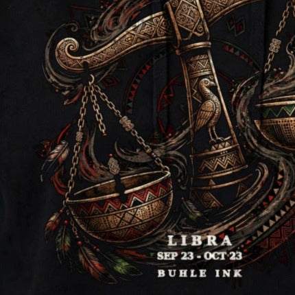Detail close-up of the Libra print on fabric