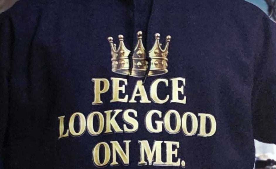 Peace Looks Good On Me Hoodie - print detail on the garment